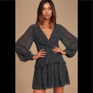 Lulu’s Tell You I Love You Black Floral Print Twist-Front Mini Dress